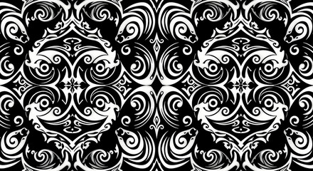 Black and White Seamless Tribal Pattern Design --ar 169