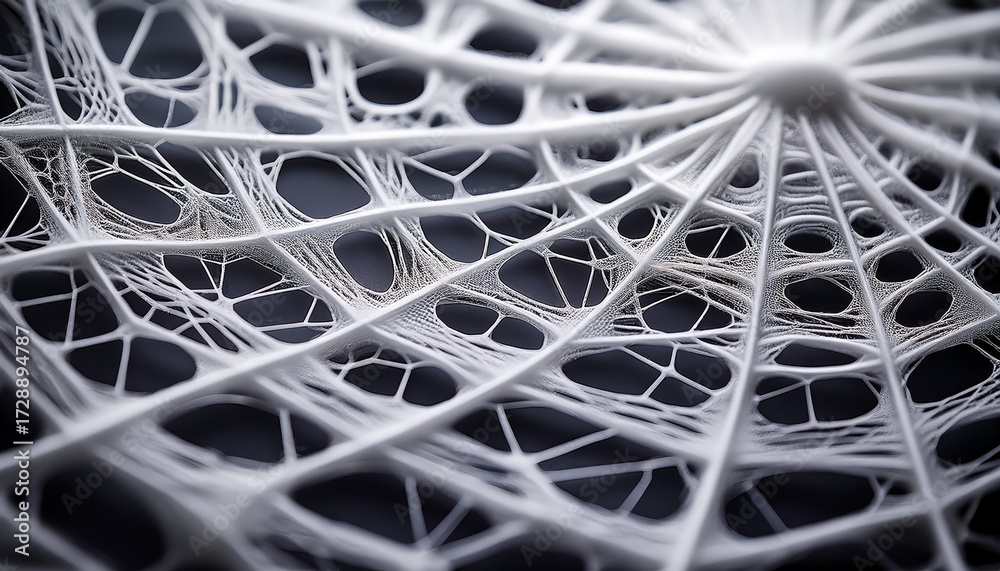 Wall mural a detailed macro shot showcases a complex white web like pattern with intricate details