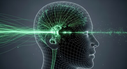 Futuristic brain scan illustration with neural activity and glowing lines, neurology, psychology, healthcare science, neuroscience research, mental health, anatomy education and medical technology