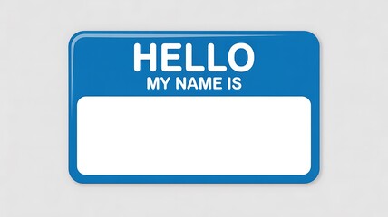 Blue "Hello, My Name Is" Sticker with Blank Space