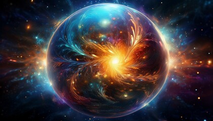 Obraz premium cosmic orb a celestial genesis of energy and light embracing the universe s radiant birth