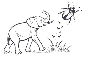 Cute Panda and Baby Bird Vector Illustration - Black and White Nature Clipart

