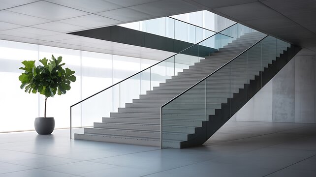 Modern Staircase with Fiddle Leaf Fig Plant
