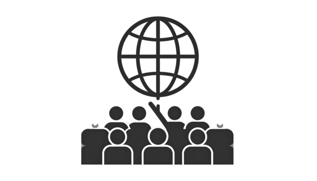 Monochrome Icon of a Group Discussing Global Topics.