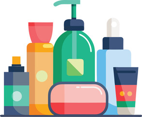 Vector Illustration of Bathroom Products: Soap Bar and Hygiene Items Set