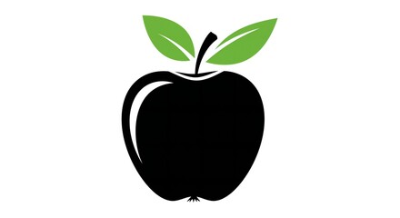 bold black vector of apple with green leaf