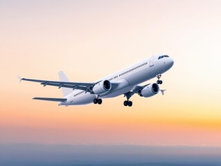 Fototapeta premium Airplane soars through sunset