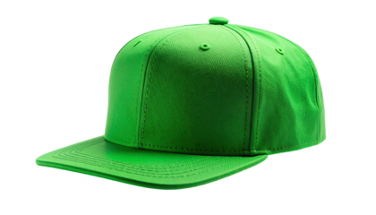 Plain Green Baseball Cap with Flat Brim Isolated on White.