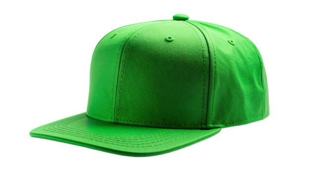 Plain Green Baseball Cap with Flat Brim Isolated on White.
