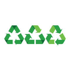Obraz premium Three Green Recycling Symbols in a Row Keywords: recycling, symbol, arrows, loop, green, folded