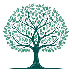 Obraz premium Stylized decorative tree icon with symmetrical branches and circular leafy canopy isolated on white background