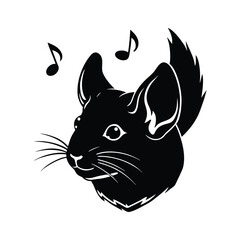 Chinchilla head wearing tiny headphones with music notes vector art illustration