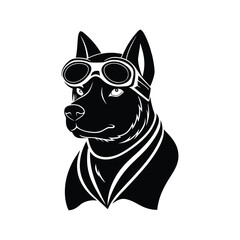 Fototapeta premium Chinook dog head wearing pilot goggles and scarf vector art illustration