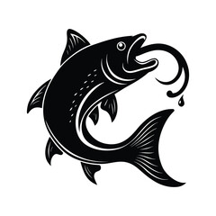 Salmon head with splashing waves and fish scales vector art illustration