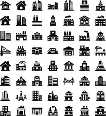 Obraz premium Collection of diverse building icons for design and architecture