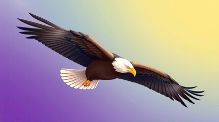 Obraz premium A smooth gradient transition of a majestic eagle in flight, showcasing seamless color blending and an adorable, cute, charming aesthetic