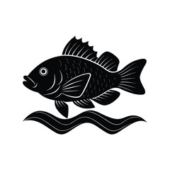 Cichlid fish head stuck in pond with rippling water vector art illustration