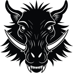 Daeodon head with massive tusks and bone crown beast vector art illustration