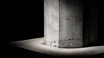 negative. Minimalist architectural column detail in concrete with dramatic side lighting and monochrome tones. real-estate listings.
