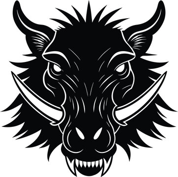 Daeodon head with massive tusks and bone crown beast vector art illustration