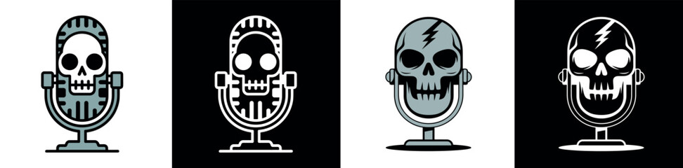 Obraz premium Logo of an old school microphone with a skull face