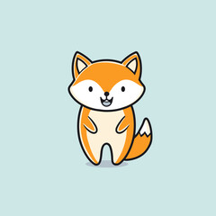 Obraz premium Illustration of cute, cartoon fox standing on light blue background with thick outlines