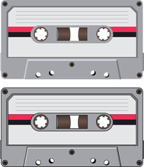 Retro cassette tape white colored flat vector illustration