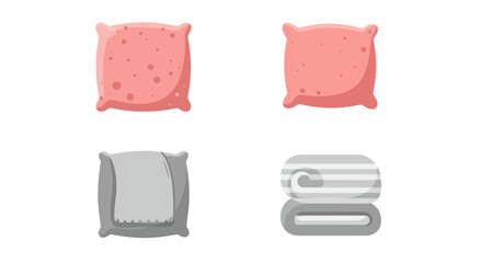 Four flatdesign icons of pillows and folded textiles against a white background