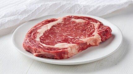 Obraz premium Juicy, Perfectly Cooked Steak on a Pristine White Plate Against a Clean White Background, Emphasizing the Importance of High-Quality, Nutritious, and Protein-Rich Healthy Food Choices