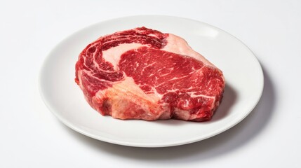 Fototapeta premium Juicy, Perfectly Cooked Steak on a Pristine White Plate Against a Clean White Background, Emphasizing the Importance of High-Quality, Nutritious, and Protein-Rich Healthy Food Choices