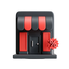 Obraz premium Stylized store rendering, vibrant red sale accents, modern architecture, isolated for design