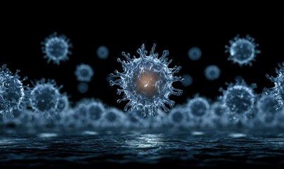 Fototapeta premium Virus clusters reflected on dark water