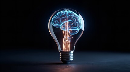 Illuminating Minds: A Glowing Brain Inside a Lightbulb, Symbolizing Ideas and Intelligence