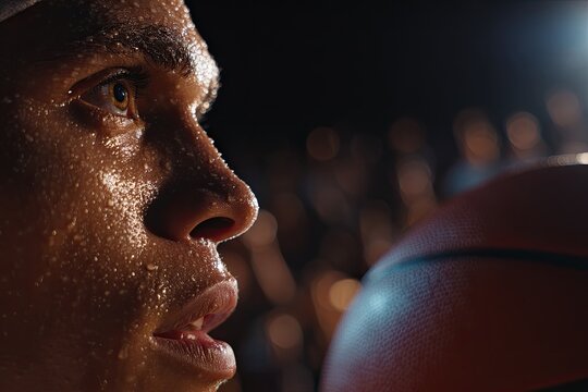 Focused Basketball Player Profile At Night