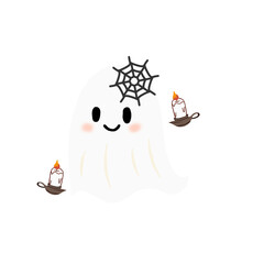 hantu lucu di hari hallowen dengan lilin kecil. happy and spooky, happy hallowen di bulan oktober
