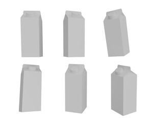 Blank milk carton box mockup set.