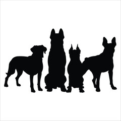 Group of Dogs Silhouette Vector Isolated on White Background