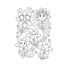 Hand drawn kawaii coloring book illustration, simple line art, clean outline, no shading, doodle style, suitable for children’s coloring book with transparent background