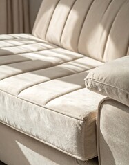 Obraz premium Beige velvet sectional sofa in sunlight