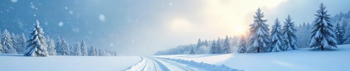 Breathtaking Blizzard Panorama Frozen Trees and Swirling Snow in a Dramatic Winter Landscape