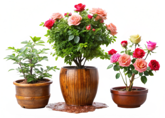 Rose plant pot with path line tree purifying tree, vase, wood, flower, flowers, rainy season, room, hotel, interior, beautiful, fresh, tree, wooden, floral isolated on white background