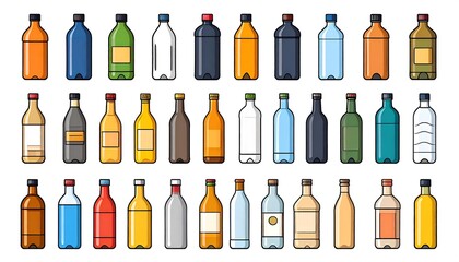 Fototapeta premium Diverse Bottles Collection - An Assortment of Glass and Plastic Containers.