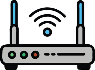 Wireless Connection: A simplified icon of a router broadcasting a wireless signal, representing connectivity and communication. 