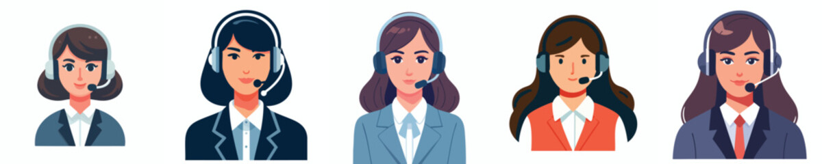 Female Call Center Operator Vector Set &ndash; Customer Support, Help Desk, and Hotline Service