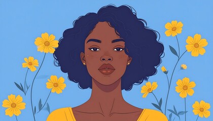 Woman with curly hair and yellow flowers
