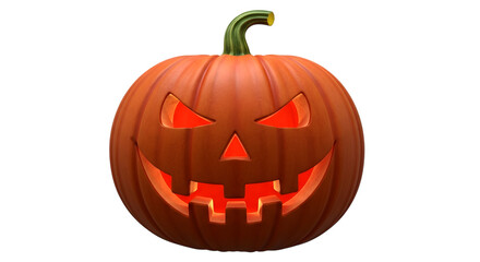 Glowing halloween jackolantern with evil eyes, isolated on transparent background