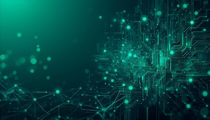 "Digital Technology Banner in Green and Blue Gradient – Futuristic Background Concept with Cyber Circuit Patterns, Innovation, AI Big Data, Internet Network, and WiFi Connection Illustration Vector"