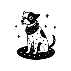 Dalmatian mix wearing round glasses and a scarf black background