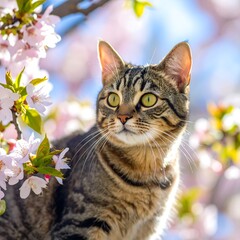 Cat in cherry blossom tree
