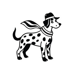 Dalmatian standing proudly fireman helmet perched on head